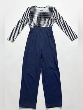 Eber San Francisco Nautical Jumpsuit Blue White Striped Anchor Zip Size 3 VTG